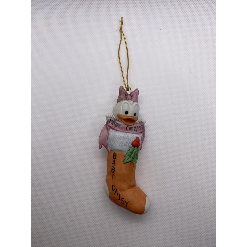 Disney Vintage 1984 Baby Daisy Duck Christmas Stocking Porcelain Ornament 4"